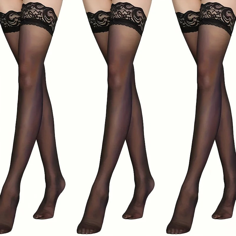 Sexy Stockings 3 Pairs Women Thigh High Lace Stockings Over Knee Socks in Three Colors Sheer Leg Wear for Party Club Daily